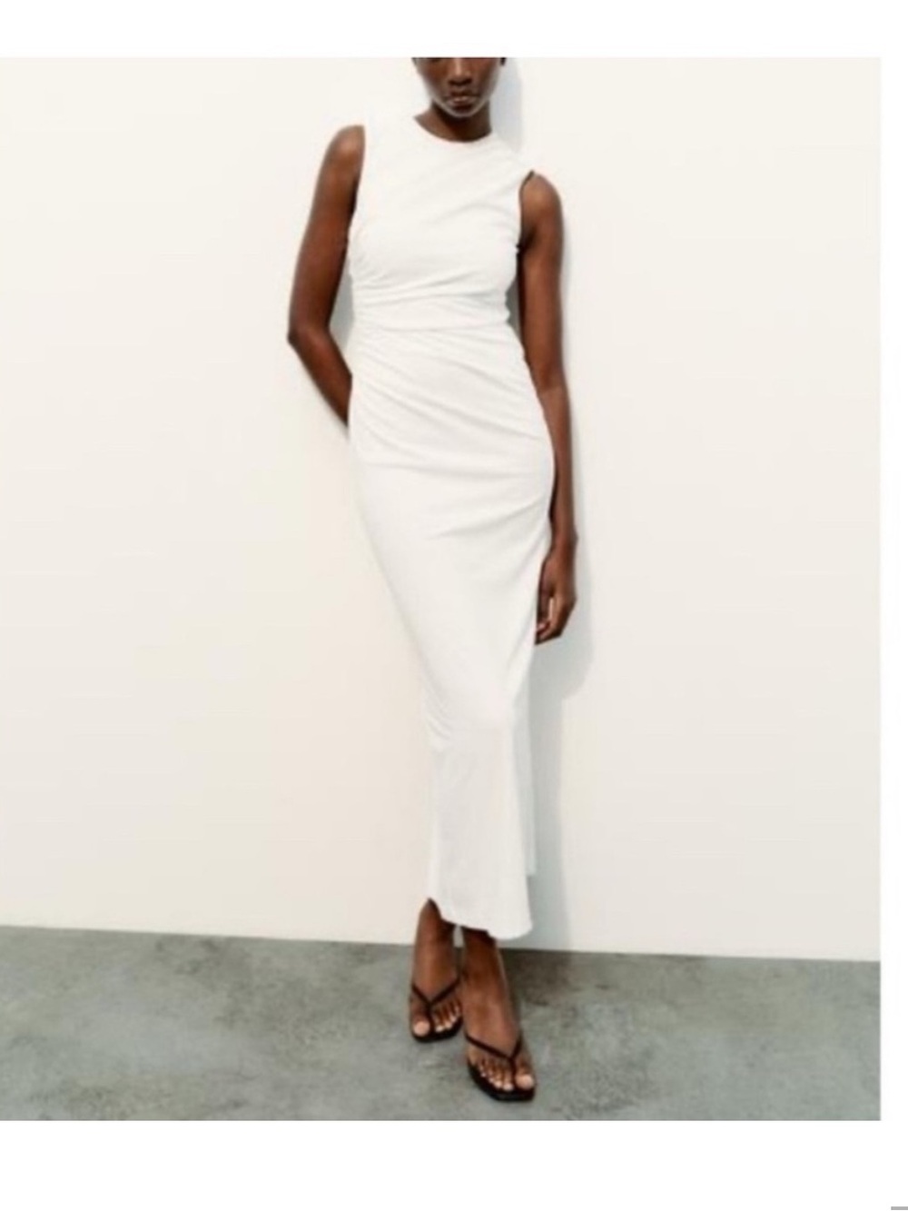 Zara White Sleeveless Draped Maxi Dress